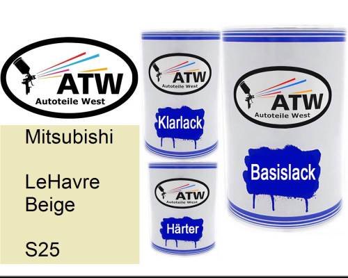 Mitsubishi, LeHavre Beige, S25: 500ml Lackdose + 500ml Klarlack + 250ml Härter - Set, von ATW Autoteile West.